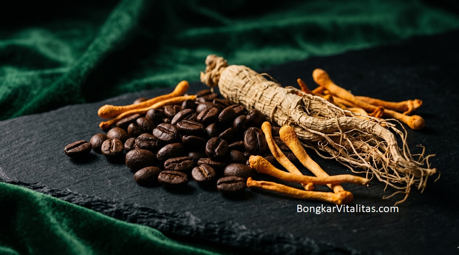 Review Kopi Bongkarr dengan tampilan premium dan analisis bahan baku herbal adaptogen untuk vitalitas pria.